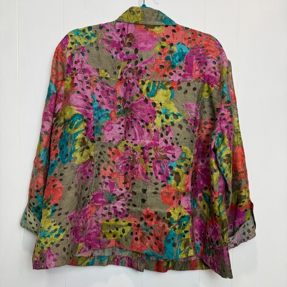 Ruby Rd. Favorites Multicolor Burnout Linen Blend Jacket Shirt Size 18W - Picture 6 of 6